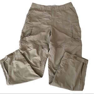 Women's REI Convertible Cargo Tan Pants Shorts Adjustable Waist Size 12